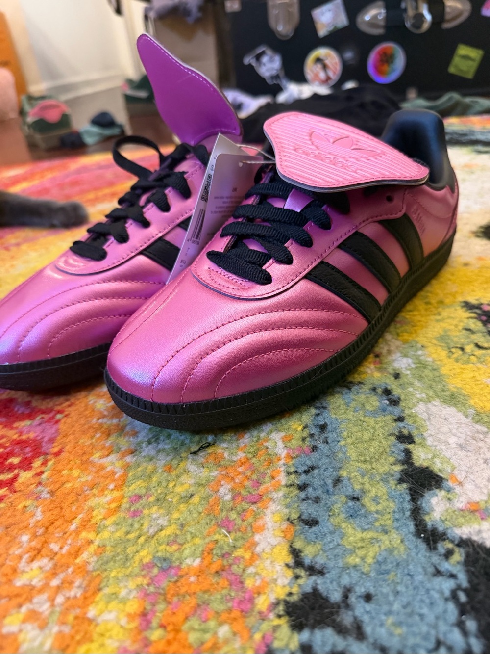 Adidas Women Metallic Pink Samba Shoes with Black Stripes - Picture 2 of 4